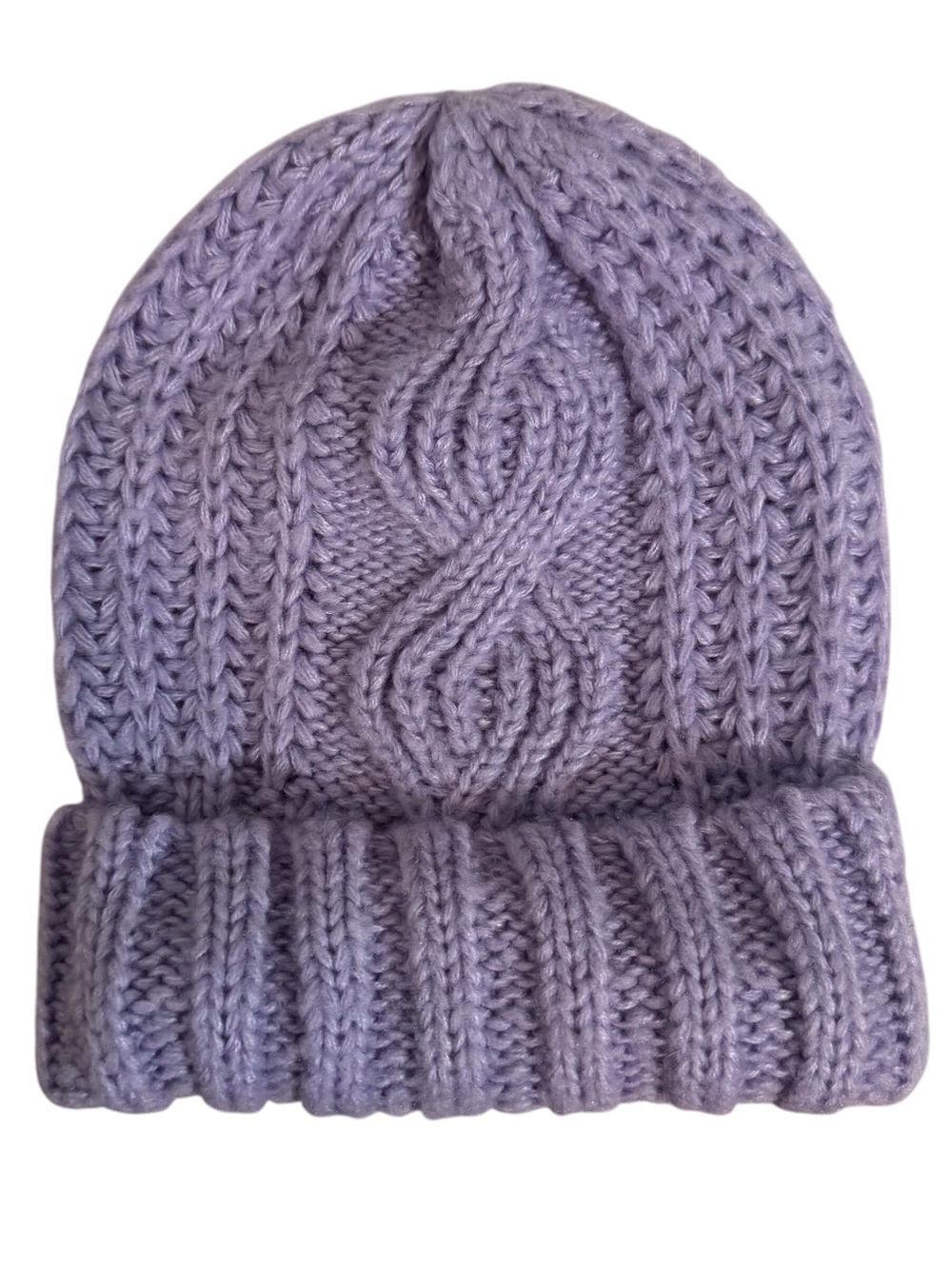 Free People One Size Purple Cable Knit Slouchy Beanie Hat Boho Beach Cottagecore